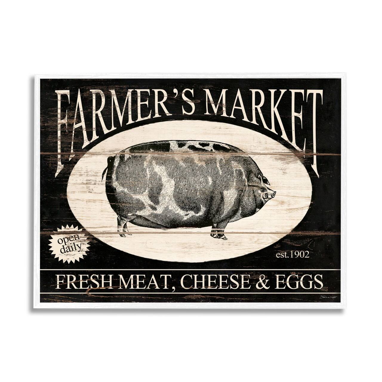 Stupell Industries Farmer's market Est. 1902 Vintage Sign Farm Pig Framed Wall Art